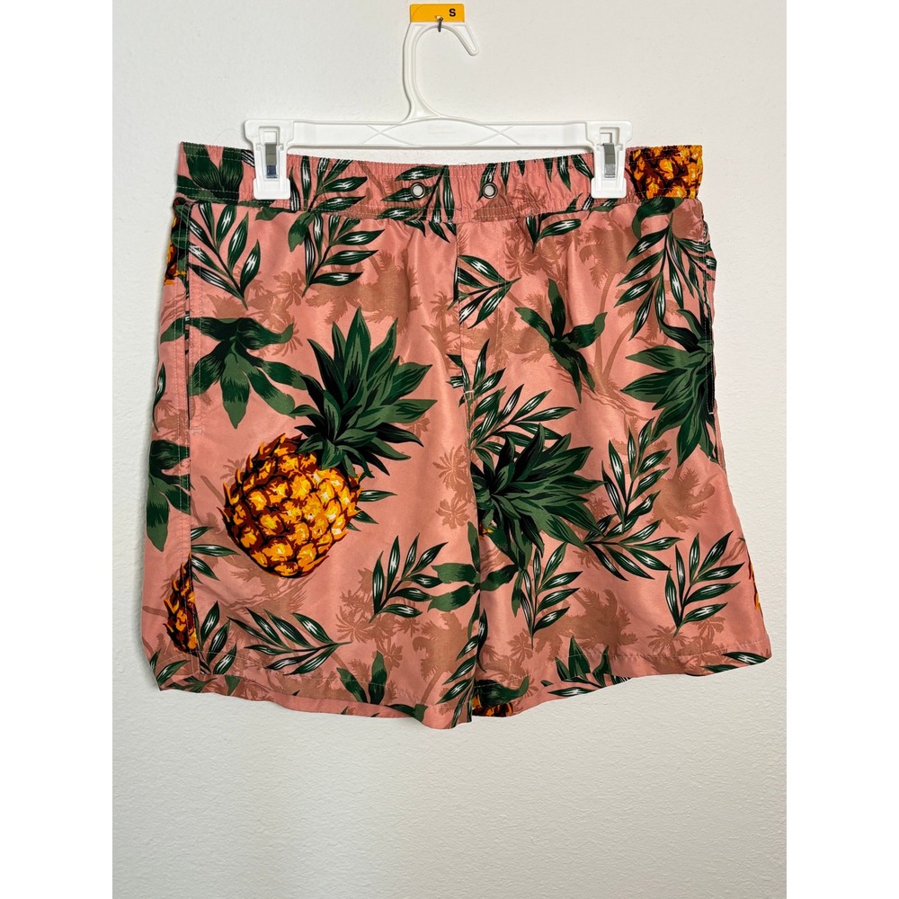 Surf Society Mens Pink Pineapple Tropical Swim Trunks Board Shorts Large